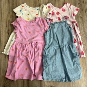 Cat & Jack Girls' Pink Rainbow Dress Set with Denim Romper & Cream Prints Sz 3T